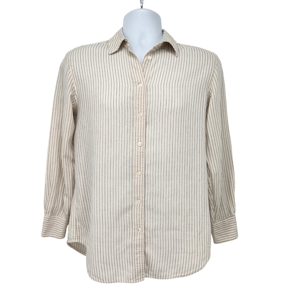 AG Adriano Goldschmied Men's XS Pinstripe Cotton Button Down Shirt Cream Black